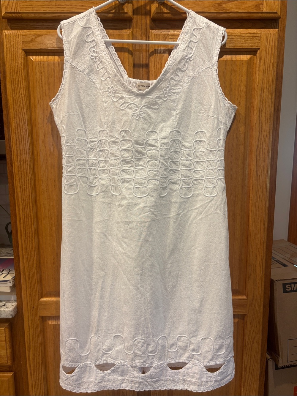 Cotton Natural Embroidered V-Neck White Cotton Tunic Dress by J. Crew-Size XXL-